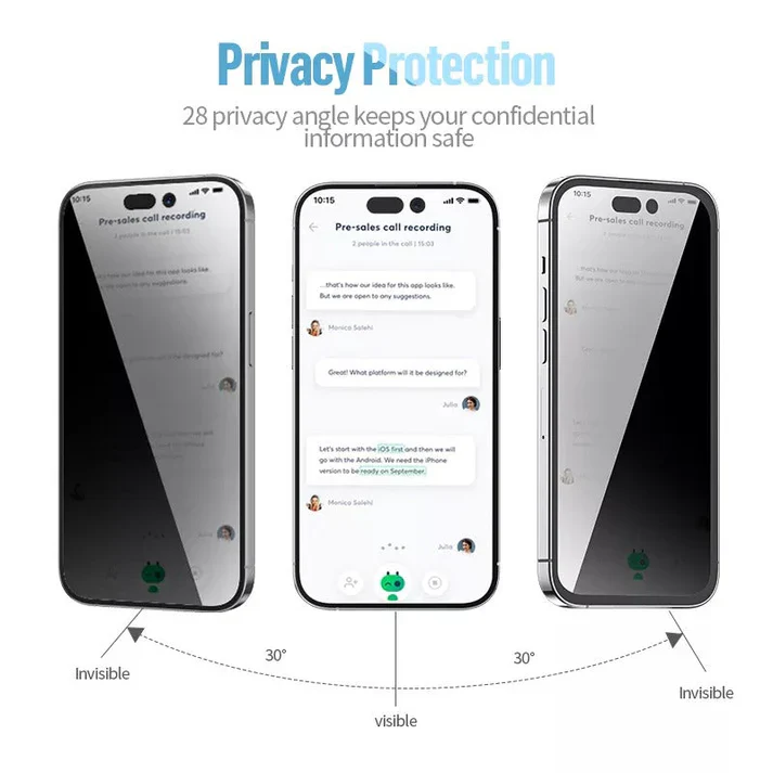 Blueo Privacy Tempered Glass for iPhone 13–17 Pro Max | Anti-Peep, 9H Hardness, HD Clarity - Image 6